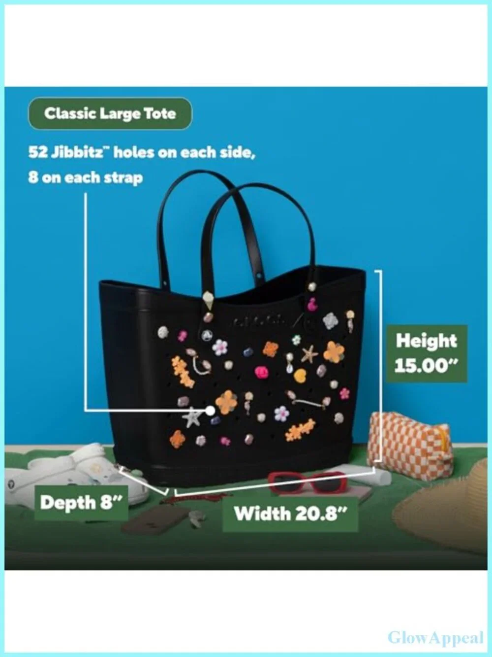 Large Durable Washable Tote Bag with Croslite Straps Jibbitz Compatible